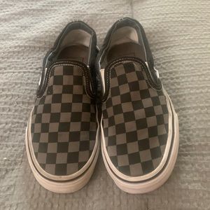 Vans black and gray print. Slide on
